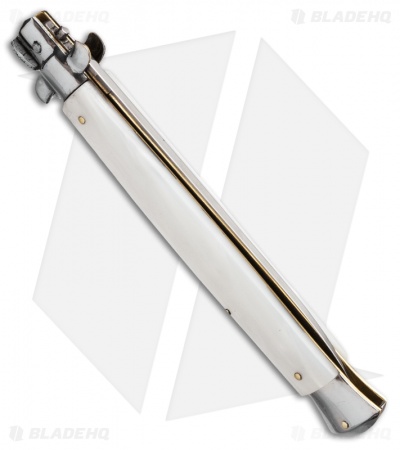 SKM 13" Italian Stiletto Automatic Knife White Pearlex (5.7" Satin Flat) - Image 2