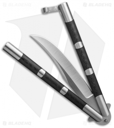 29 Knives Chris Olofson 5" Upswept Bowie Balisong Butterfly Knife Carbon Fiber - Image 2