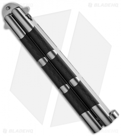 29 Knives Chris Olofson 5" Upswept Bowie Balisong Butterfly Knife Carbon Fiber - Image 3