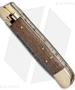 Alternative view of 9" Leverlock Dagger Automatic Stiletto Knife Dark Wood (3.8" Damascus)