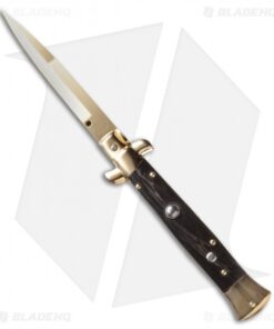 Frank B 9" Italian Stiletto Automatic Knife Dark Horn (4" Gold Bayonet)