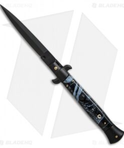 Frank B 9" Italian Stiletto Automatic Knife Black Marble (4" Black Dagger)