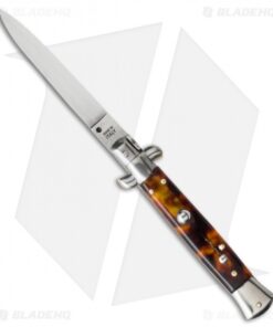 SKM 9" Italian Stiletto Automatic Knife Tortoise Acrylic (4" Satin Flat)