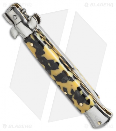 SKM 9" Italian Stiletto Automatic Knife Mosaic Acrylic (4" Satin Bayonet) BMM - Image 2