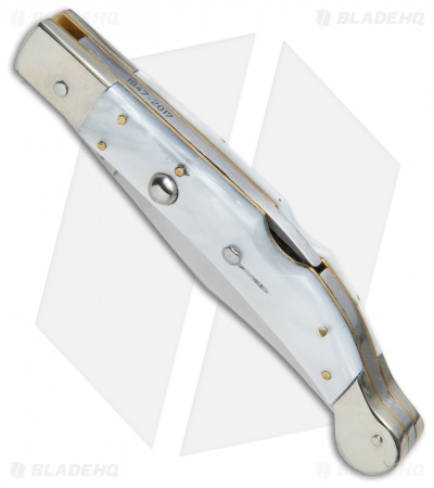 AGA Campolin 9" Sahara Italian Stiletto Lockback Automatic Pearlex (3.8" Mirror) - Image 2