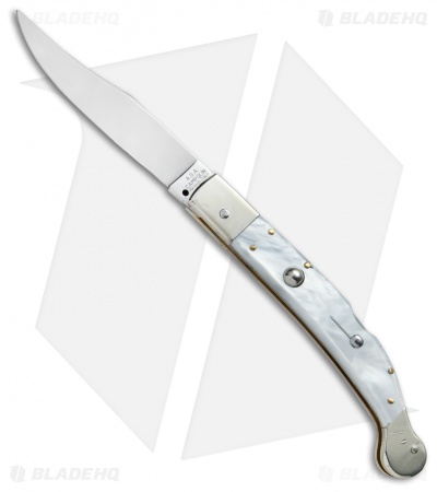 AGA Campolin 9" Sahara Italian Stiletto Lockback Automatic Pearlex (3.8" Mirror)