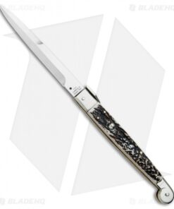 A.G.A. Campolin 12" Sicilian Picklock Bayo Automatic Knife Stag (5.5" Satin)