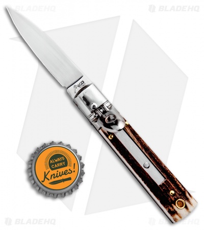 AKC Classic 6" Lever Lock Automatic Italian Knife Stag (2.25" Satin) - Image 4