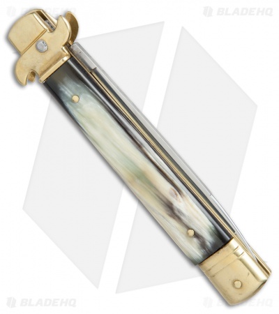 AKC Leverletto 9" Lever Lock Auto Italian Knife Brass/Brazilian (4" Satin) - Image 3