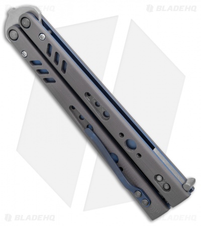 BRS Premium Replicant Balisong Butterfly Knife Gray G-10/Blue Ti (4.5" SW) - Image 2