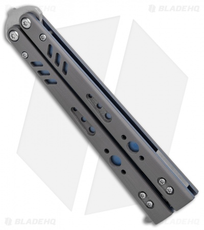 BRS Premium Replicant Balisong Butterfly Knife Gray G-10/Blue Ti (4.5" SW) - Image 3