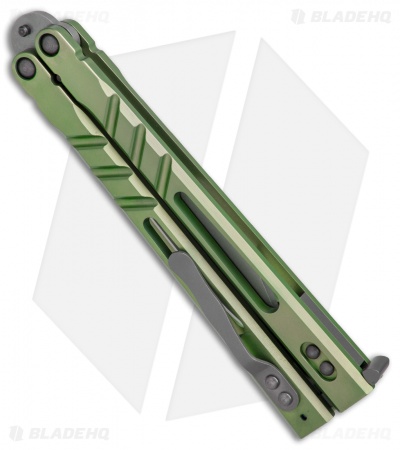 BRS Premium Alpha Beast Balisong Butterfly Knife Green Ti w/ Clip (4.5" SW) - Image 2