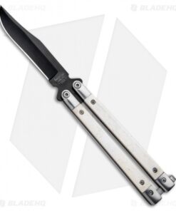 Bear Butterfly Knife w/ White Smooth Bone Handle (4.25" Black) WSB17