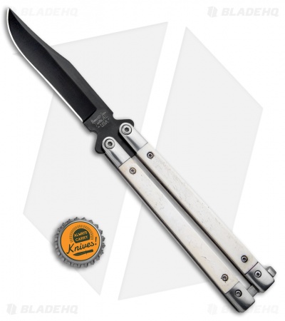 Bear Butterfly Knife w/ White Smooth Bone Handle (4.25" Black) WSB17 - Image 4