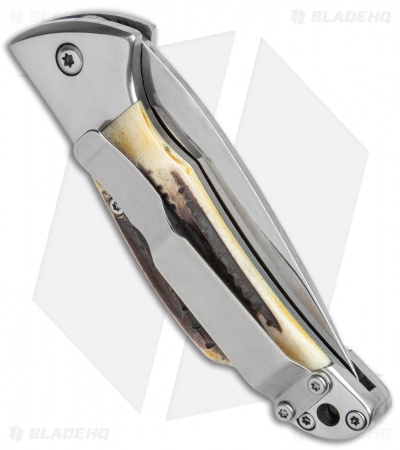 Bear and Son Automatic Lockback Knife India Stag (2.75" Satin) - Image 3