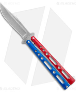 Benchmark Butterfly Knife Red/Blue Epoxy Steel (4" Stonewash)