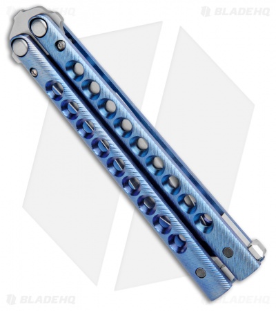 Biegler Bladeworks Custom Rockstyle Balisong Knife Blue Titanium (4.5" Satin) - Image 3