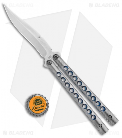 Biegler Bladeworks Custom Stinkfinger Balisong Knife Blue/Gray Ti (4.4" Satin) 4 - Image 4