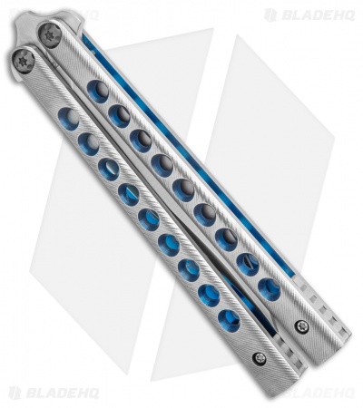 Biegler Bladeworks Custom Stinkfinger Balisong Knife Blue/Gray Ti (4.4" Satin) 4 - Image 2