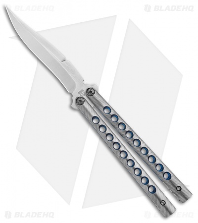Biegler Bladeworks Custom Stinkfinger Balisong Knife Blue/Gray Ti (4.4" Satin) 4