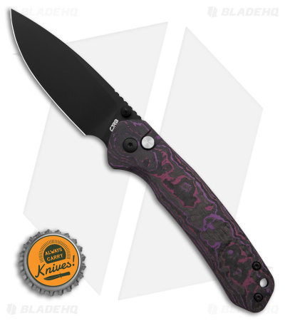 CJRB Pyrite BHQ Exclusive Ti Button Lock Knife Purple Haze Fat Carbon (3.1" PVD) - Image 4