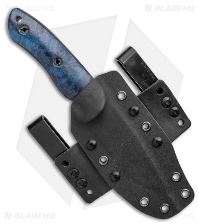 Dark Timber Knives Bushy Knife Blue Maple Burl Black Micarta (4" Satin) - Image 3