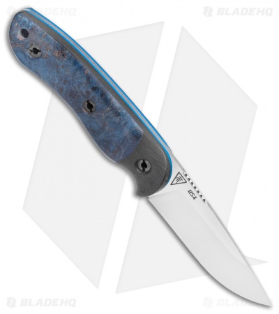 Dark Timber Knives Bushy Knife Blue Maple Burl Black Micarta (4" Satin) - Image 2