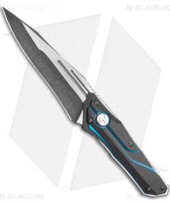 Dew Hara Custom HOMURA Fixed Blade Knife Black/Blue Duralumin (4.5" Acid Wash)