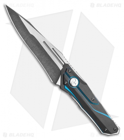 Dew Hara Custom HOMURA Fixed Blade Knife Black/Blue Duralumin (4.5" Acid Wash)