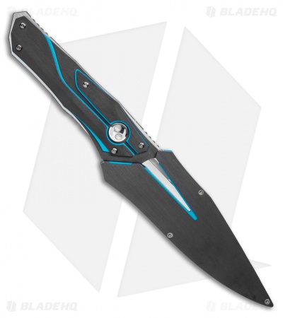 Dew Hara Custom HOMURA Fixed Blade Knife Black/Blue Duralumin (4.5" Acid Wash) - Image 3