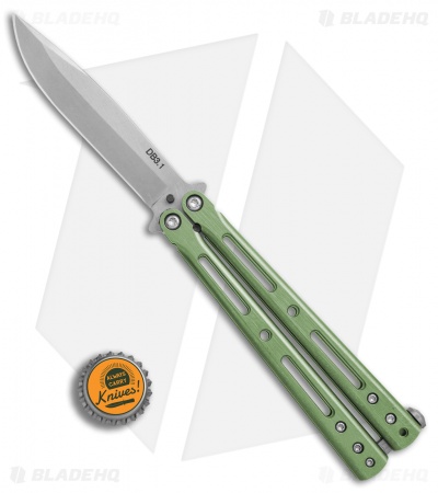 DogBite Knives DB3.1 Balisong Butterfly Knife Green Titanium (4" Stonewash) - Image 4