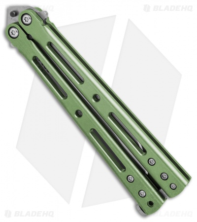 DogBite Knives DB3.1 Balisong Butterfly Knife Green Titanium (4" Stonewash) - Image 3