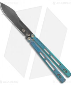 EOS Trident Balisong Butterfly Knife Antique Green Ti (4.5" Black DLC)