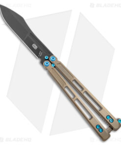 EOS Trident Balisong Butterfly Knife Bronze Titanium w/ Blue (4.5" Black S30V)