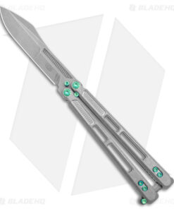 EOS Trident Balisong Butterfly Knife Gray Titanium w/ Green (4.5" SW S30V)