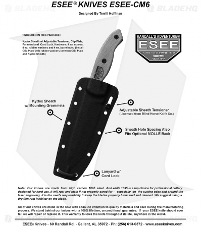 ESEE Knives Hoffman ESEE-CM6 Knife Tan Micarta (5.875" Black) - Image 3