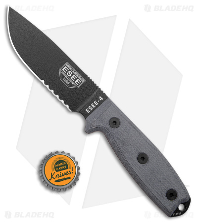 ESEE Knives ESEE-4S Fixed Blade Knife (4.5" Black Serr) - Image 4