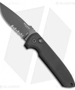 Pro-Tech Les George Rockeye Automatic Knife Smooth Black (3.4" Black Serr) LG102