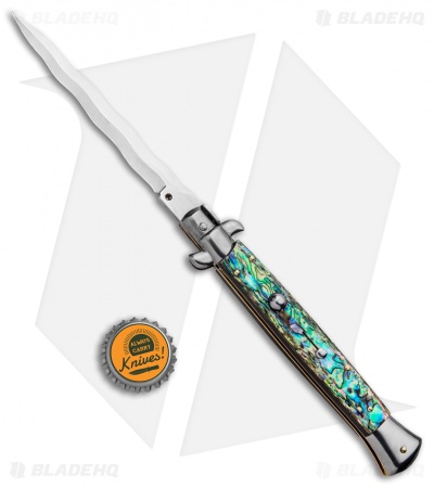 Frank B 11" Italian Stiletto Kris Automatic Knife Abalone (5" Polish) - Image 4