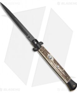 Frank B 11" Italian Stiletto Bayonet Automatic Knife Stag (5" Black)