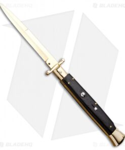 Frank B 11" Italian Stiletto Bayo Knife Swinguard Gold Plated/ Ebony (5" Gold)