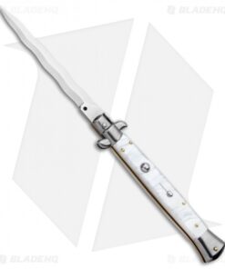 Frank B 11" Italian Stiletto Kris Automatic Knife White Acrylic (5" Polish)