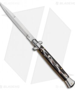 Frank B 11" Italian Stiletto Bayo Automatic Knife Sim Dark Horn (5" Satin)