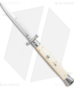 Frank B. 11" Italian Stiletto Knife Swinguard Automatic Bone (5" Satin)