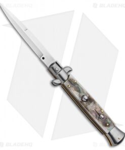 Frank B 9" Italian Stiletto Automatic Bayonet Knife Black Lip Pearl (4" Satin)
