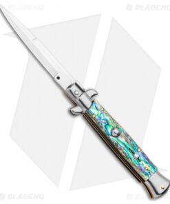 Frank B 9" Italian Stiletto Automatic Bayonet Knife Abalone (4" Satin)