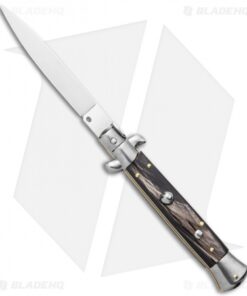 Frank B 9" Italian Stiletto Automatic Knife Dark Horn (4" Satin)