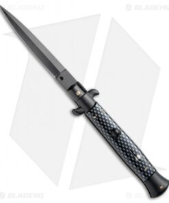 Frank B 9" Italian Stiletto Automatic Knife Sim Carbon Fiber (4" Black Dagger)