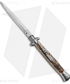 Frank B 11" Italian Stiletto Dagger Automatic Knife Stag (5" Satin)