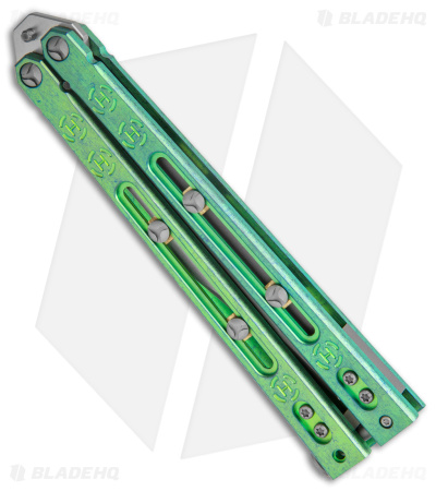 Heed Industries SeaKnight Butterfly Knife Antique Blue/Green Ti (4.6" Stonewash) - Image 2